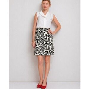 Talbots Black White Tropical Monkey Palm Print A-Line Skirt Size 10